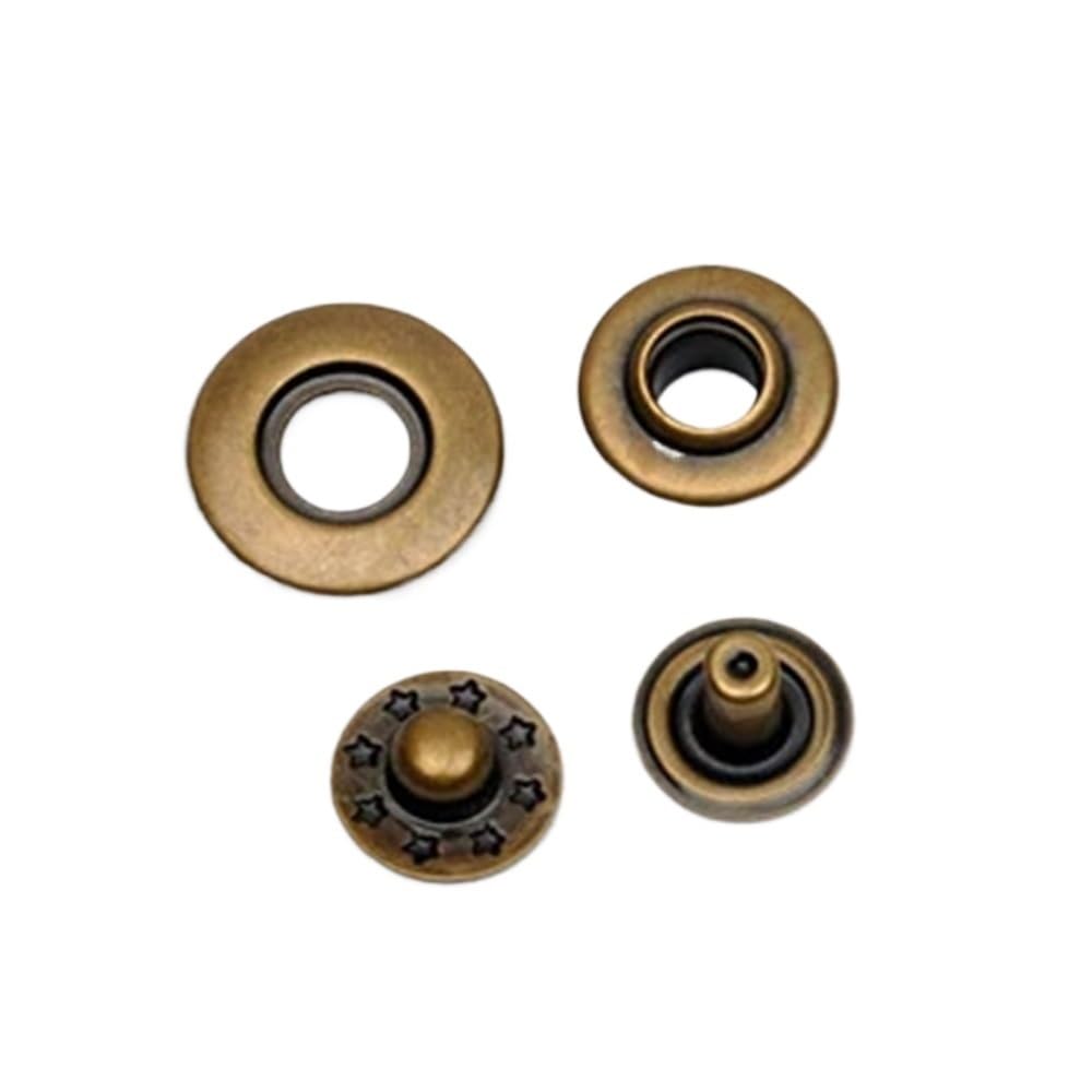 Sunrrafck Antique Brass 10Sets/Lot 4 Part Brass Metal Snap Buttons Bubble Fastener Black/Nickel/Bronze For Jacket Overcoat(Antique Brass)