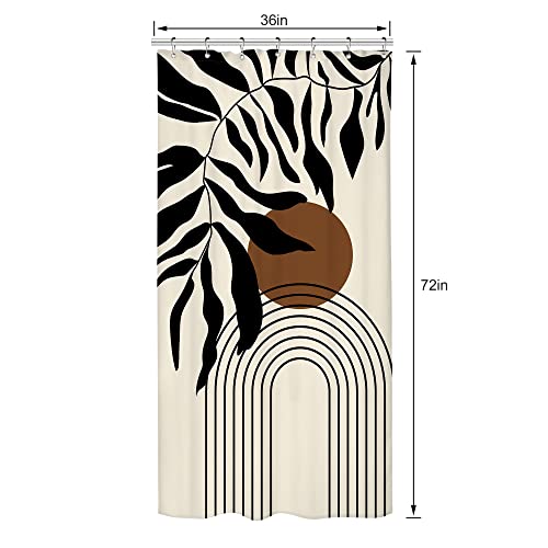Image of Riyidecor Stall Small Abstract Matisse Leaves Dorm Shower Curtain 36x72 Inch Boho Mid Century Half Size Minimalist Modern Geometric RV Single Narrow Decor Fabric Bathroom Set Polyester Waterproof