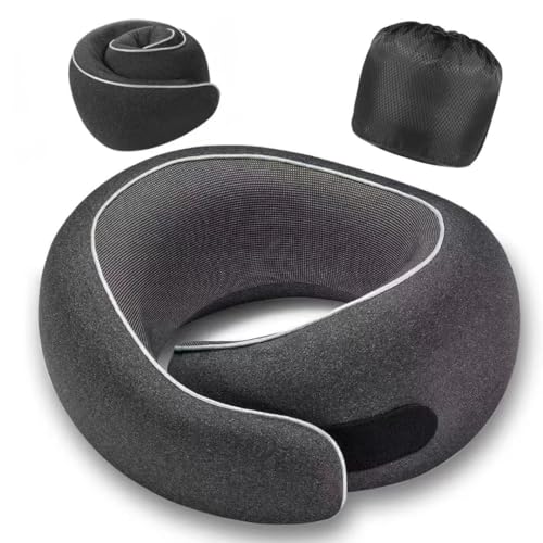 Travel Neck Pillow for Airplanes, Premium Memory Foam Neck Pillow with Ergonomic 360° Support, Travel Essentials for Plane, Car, Train and Home, Max Black
