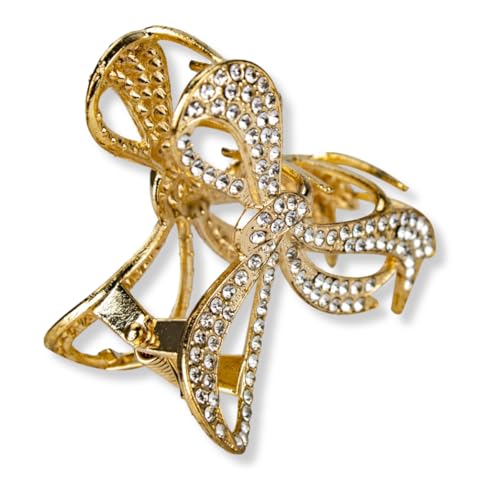 Kit 2 Presilha Laço Dourado Strass Cabelo Acessório Penteado