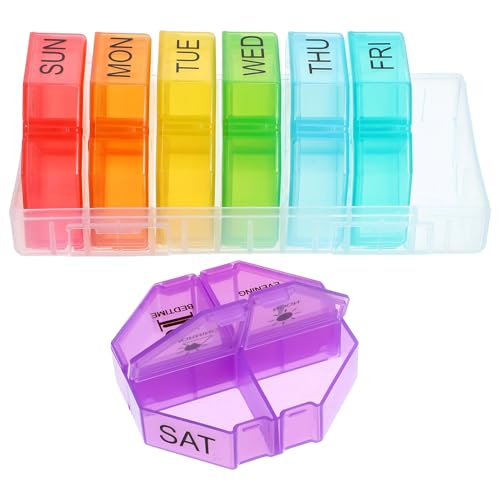 Mikinona Pastillero Semanal con Compartimentos Diarios Caja Transparente y Colorida para Medicinas Organizador de Pastillas para Viaje y Uso Diario