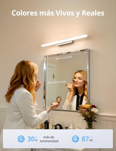 Miniatura 4 de Combuh Aplique Espejo Baño 60cm Lampara Led Luz Espejo 5 Temperaturas De Color, Ip44 Moderno 14w Lampara Espejo Vestidor Blanco Cálido Blanco Neutro Blanco Frío 2700k 3500k 4000k 5000k 6000k