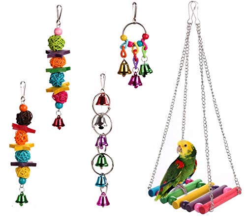 HAPPYTOY Vogelspielzeug Spielset für Vogelkäfig, buntes Kauspielzeug zum Aufhängen, Schaukeln, Leiter, Schaukel für kleine Papageien, Aras, Sittiche, Sittiche, Sittiche, Nymphensittiche, Liebesvögel Cover