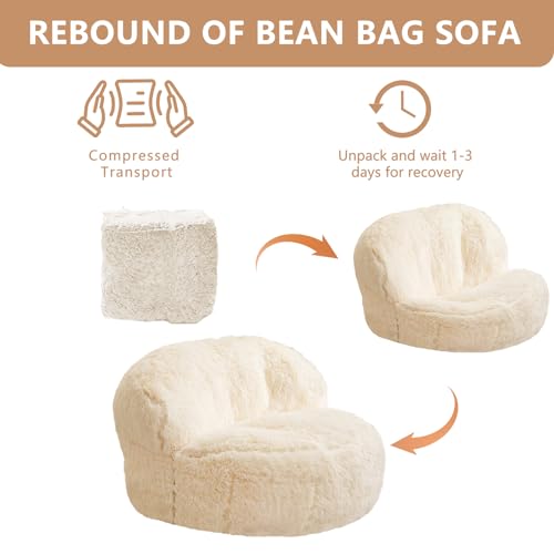BYBYME Giant Bean Bag Chair, Faux Fur Bean Bag Couch with Filler Large Living Room Bean Bag Chairs for Adults, Big Lazy Sofa Accent Chair with Pocket Floor Chair