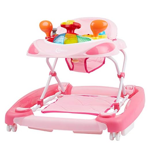 Bieco Baby walker | 3-i-1 | promenadfri baby från 6 månader | Baby Walker | Spelcenter med aktivitet och melodier | rosa | lutningssäker | justerbar höjd | gungfunktion
