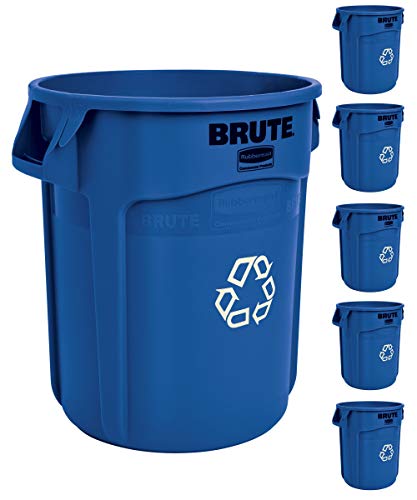 Image of Rubbermaid Commercial Products BRUTE Heavy-Duty Round Trash /Garbage Can, 20-Gallon, Blue, Outdoor Waste Container for Landscapers /Construction /Restaurants /Back of House /Offices /Warehouses, Pack of 6