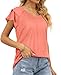 OFEEFAN Womens Spring Tops Loose Fit Ruffle Sleeve V Neck Tshirts for Women Dressy Casual Coral L