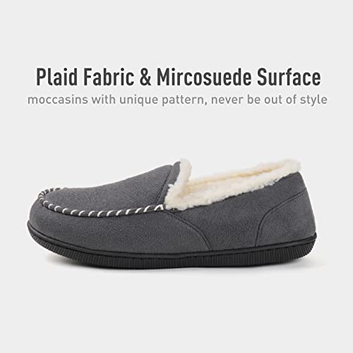 Zizor Women's Moccasin Slippers With Memory Foam, Ladies Herringbone Pattern Warm House Shoes With Fleece Lining, Cozy Indoor Outdoor Closed Back Winter Slip On Loafers, Dark Grey, 8 Us #TOP3