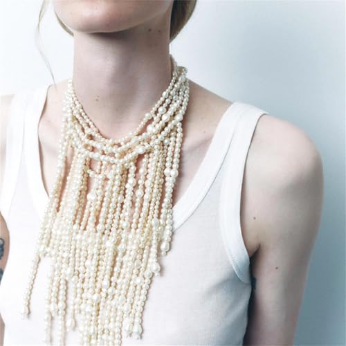 Collier cascade fausses perles à fermoir ajustable et pendentif léger - 5