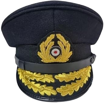 Military Style Admiral Visor Cap, Navy Blue with Gold Oak Leaf Embroidery, German Naval Officer Replica Hat