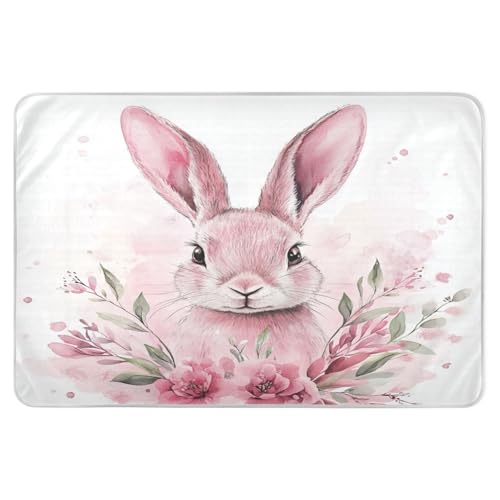 Extra Large Resuable Changing Pad Covers Soft Absorbent Bed Wetting Pads Leakproof Quick Drying Pee Mats for Infant Toddler 52x34in Bunny Rabbit Ears Floral Leaves Easter