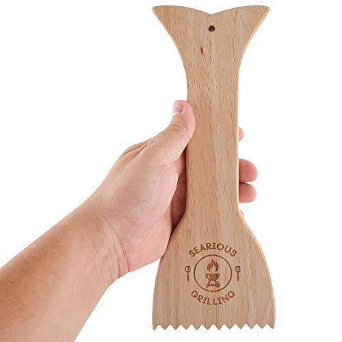 Searious Grilling Wood Grill Scraper Tool With Bottle Opener – Safe & Eco-Friendly Bbq Grill Brushalternative – Grill Grate Cleaner,Wooden Tongs & Storage Bag Set #TOP5