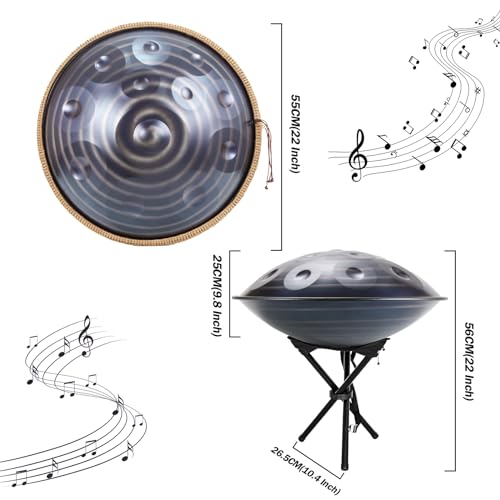 Handpan Drum 9/10/12 Notas 22 Pulgadas Handpan Drum 432Hz/440Hz Re menor para Sanación Sonora, Meditación Personal, Yoga, con Bolsa Suave, Baquetas, Handpan Drum (G-12 Notas(432Hz)) miniatura 3