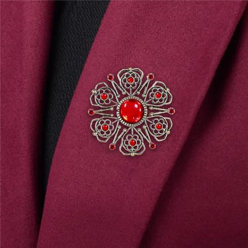 Image of Vintage Flower Pins and Brooches for Women, Red Rhinestone Brooch Pins, Costume Jewelry Brooch for Women, B19C