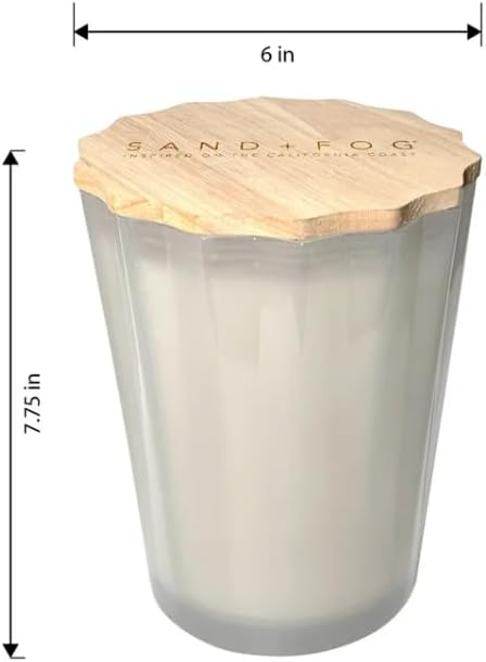 Sand & Fog 57oz Scented Soy Wax Blend Glass Scalloped Candle with Rubber Wood Lid Made with Essential Oils (Ocean Mist)