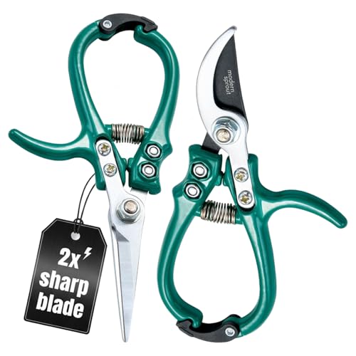 Modern Sprout Hand Pruners & Shears Set with Blister Pack - Lightweight Gardening Tools with Easy Lock - Sharp Carbon Steel Blades -Rust Resistant Scissors for Herbs, Flowers - Ocean