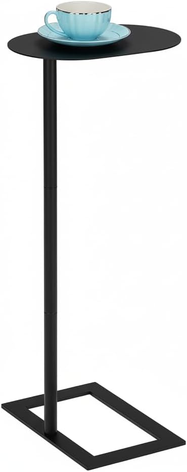 Stable C Table End Table, 27.5" Tall C Shaped Side Table That Slides Under Sofa, Slim Under Couch Table, Modern Industrial Coffee Tray Table for Living Room Bedroom (Large Black)