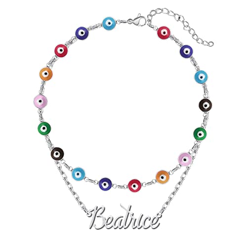 Ever2000 Personalized Name Evil Eye Choker Necklace For Women Girls, Custom Blue Third Devil Eye Ojo Turco Nazar Necklace Gold Silver Protection Jewelry Amulet Gift For Her #TOP1