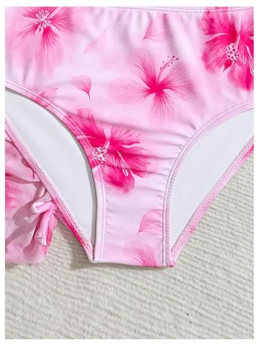 Image of RoseSeek Girl's 3 Piece Cute Bowknot Bathing Suit Halter Triangle High Waisted Swimsuit with Beach Cover Up Skirt