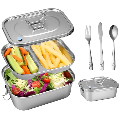 SUTETLW 304 Stainless Steel Bento Box Leakproof 2-Compartment Tray, 1500ml