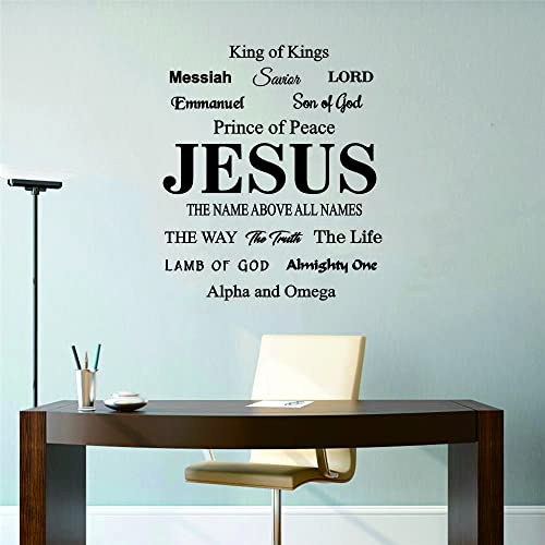 Anfrjji Jesus Wall Sticker Religious Quotes Wall Art Lord Religion Lettering Wall Decal (Son Of God~Savior~Emmanuel~Lamb Of God~Alpha And Omega~Kiing Of Kings) For Living Room Home Decor Effect Size:22"X20"Inch (Black-Jwh277-Jesus) #TOP5