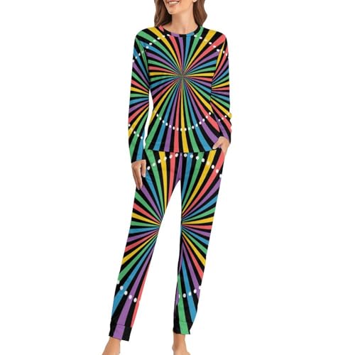Ensemble pyjama femme rayures colorées en coton doux et pantalon de nuit fluide
