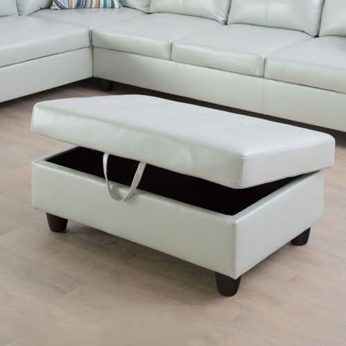 Image of L-Shaped 3-Piece Semi PU Synthetic Leather Sofa with Storage Ottoman Set, Sectional Couch Sofa Set for Living Room, Office, Small Space, Silver Green