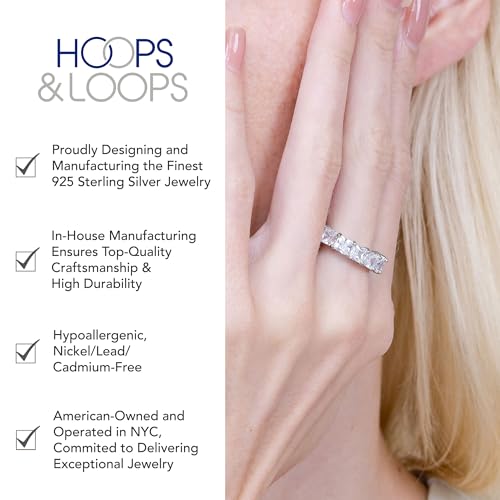 Hoops & Loops Sterling Silver Cubic Zirconia 4mm Princess-Cut Anniversary Eternity Band Ring3