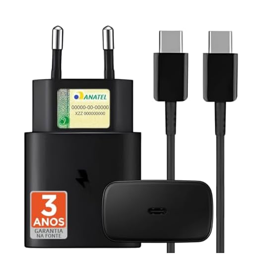 Carregador Turbo Compativel c/Samsung Galaxy, Motorola, Novo Iphone 15/16 - Fonte 25W Ultra,Carregamento Rápido, Tipo C + USB, Acompanha Cabo Tipo C, para Android/IOS - Certificado Premium Black