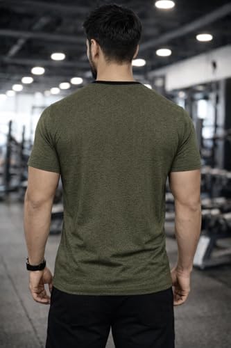Image of Men's Solid Gym T-Shirt | Slim Fit Gym & Training Tee | Breathable Stretch Fabric | Round Neck Sports Wear for Workout
