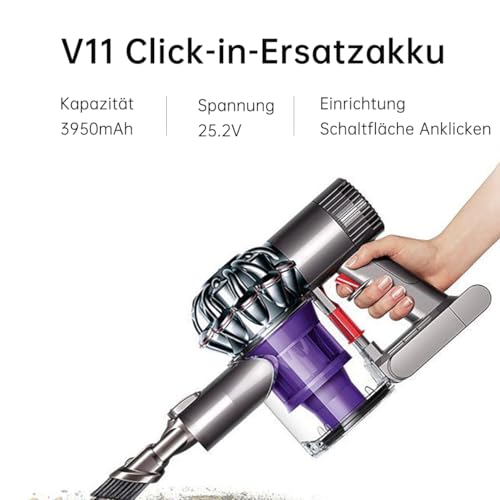 V11 SV15 SV17 Akku für Dyson, 25.2V 3950mAh V11 Ersatz Click-in Akku, kompatibel mit V11/SV15/SV17/V11 Outsize/V11 Tier/Drehmoment Antrieb Extra/Absolute Staubsauger (Nicht FIT V11 SV14 Schraubtyp)