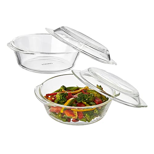 Amazon Brand - Solimo Set of 2 Borosilicate Glass Casserole-Cum-Serving Bowl with Lid | Microwave & Oven Safe| Deep Round | 650 Ml Each| Transparent Amazon Brand - Solimo Set of 2 Borosilicate Glass Casserole-Cum-Serving Bowl with Lid | Microwave & Oven Safe| Deep Round | 650 Ml Each| Transparent