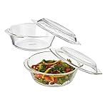Solimo Set of 2 Borosilicate Glass Casserole-Cum-Serving Bowl with Lid | Microwave & Oven Safe| Deep Round | 650 Ml Each| Transparent