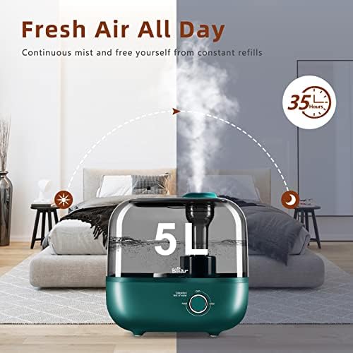 BEAR Nawilżacz powietrza 5 l, bardzo cichy 28 dB, dla niemowląt i roślin, czas pracy 35 godzin, z tacą do aromaterapii, dyszą parową 360°, automatyczne wyłączanie