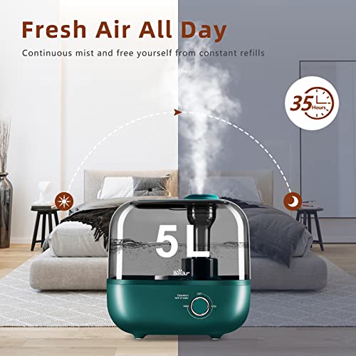 Bear 5L Top Fill Humidifier for bedroom, 28dB Ultra Quiet for Babies and Plants, 35 Hours Run Time, With Aromatherapy Tray, 360° Expandable Steam Nozzle, Automatic Shut Off, Green