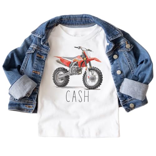 Personalized Red Dirt Bike Toddler Shirt - Custom Motorcycle Kids Name Tee - Boy Toddler Youth Kids Clothing2