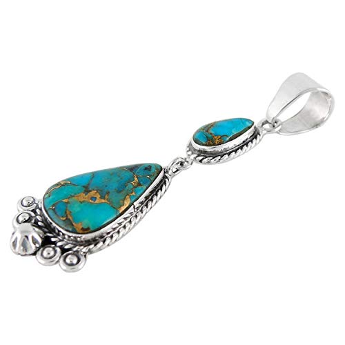 Turquoise Pendant Necklace In Sterling Silver 925 & Genuine Turquoise (Teal/Matrix Turquoise) #TOP2