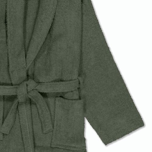 BOSKIMO Bademantel, Unisex, 100 % Baumwolle, Oeko-Tex, Bademantel für Damen und Herren, amerikanischer Frottee, 420 g/m², weich und sehr saugfähig, khaki-grün, S