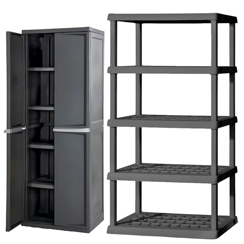 Sterilite 5 Shelf Plastic Storage Unit Bundled with Easy to