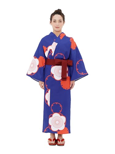 Koremono Womens Ume Yukata, Lightweight Summer Robe, 100% Cotton, Made in Japan (Wide Fit, US, Alpha, Large, Plus, Regular)
