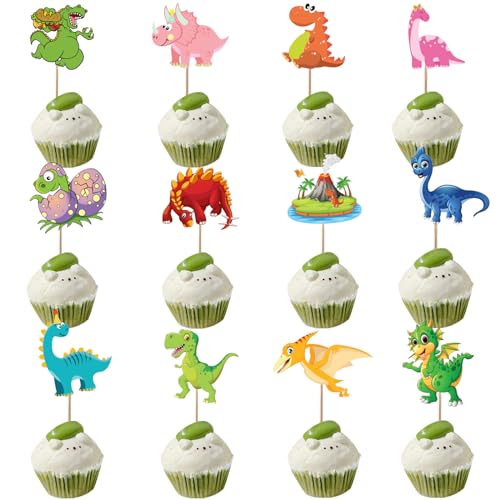 SAMOKA Dinosaur Cupcake Toppers,48 PCS Dinosaur Birthday Party Supplies Cupcake Toppers Picks for Boys Kids Dino Theme Party Decorations Cake Decorations(double-sided)