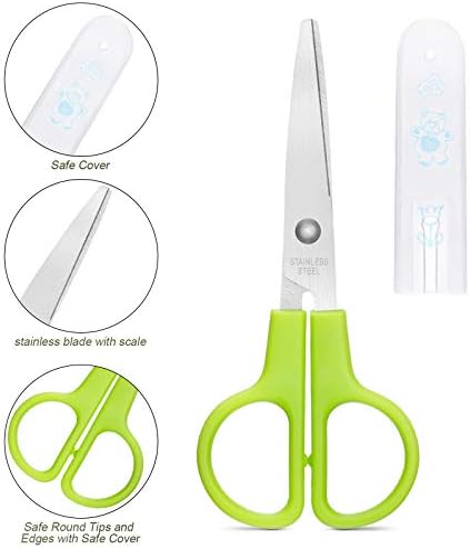 3 Pieces Children Safety Scissors, Plastic Handle Pre-School Training Scissors Safety for Kids, with Spring for Scrapbooking, Art Craft, Teaching