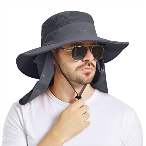 Durio Wide Brim Fishing Hat For Men Women Outdoor Waterproof Sun Hat Foldable Sun Protection Hat With Face Cover & Neck Flap Gray One Size #TOP1