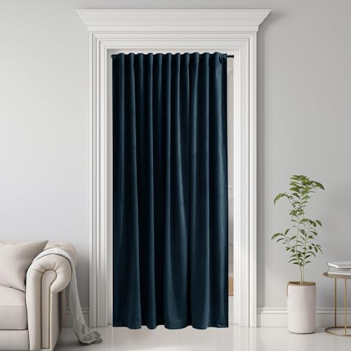 Image of Navy Blue Curtain for Doorway 80 inch Length, Back Tab Velvet Thermal Insulated Window Drapes Privacy Thick Room Divider for Closet Bedroom Theater Office, W62 x L80, 1 Panel