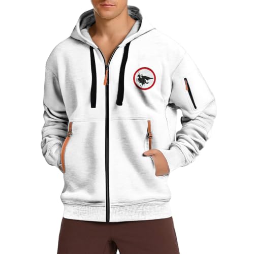 Image of Men's Hoodie Printed Hoodie Zip Hooded Jacket Zip, White, S