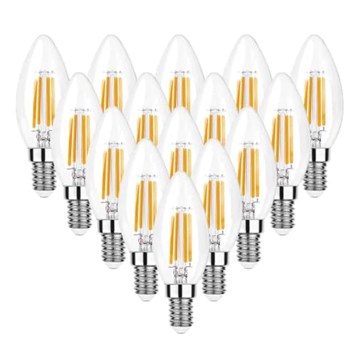 REZELADA C35 4W/6W E12 Candelabra LED Light Bulbs 40Watt/60Watt Equivalent Dimmable 2700K Warm White Chandelier Ceiling Fan Candle Light Bulb 15pcs(4W)