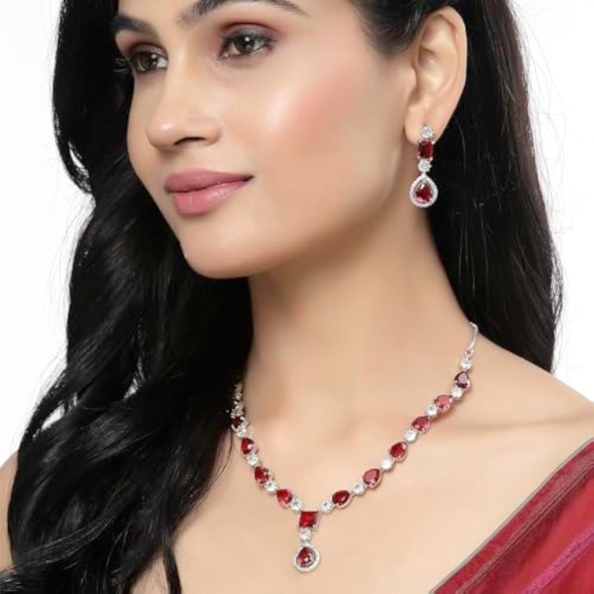 Rhodium-Plated Diamond Fashion Necklace Set
