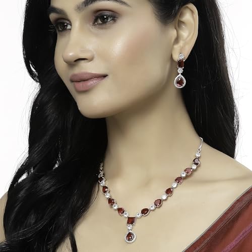 Rhodium-Plated Diamond Fashion Necklace Set