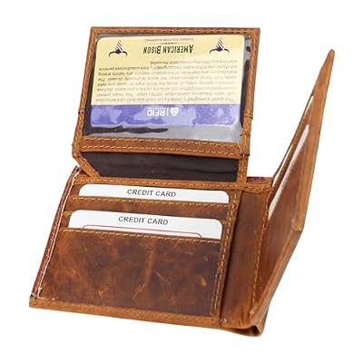 American Bison Tooled Side Bifold Wallet with ConchosOil Pull Up Classic Western Craftsmanship & RFID Protection (Buffalo Nikle, Tan)
