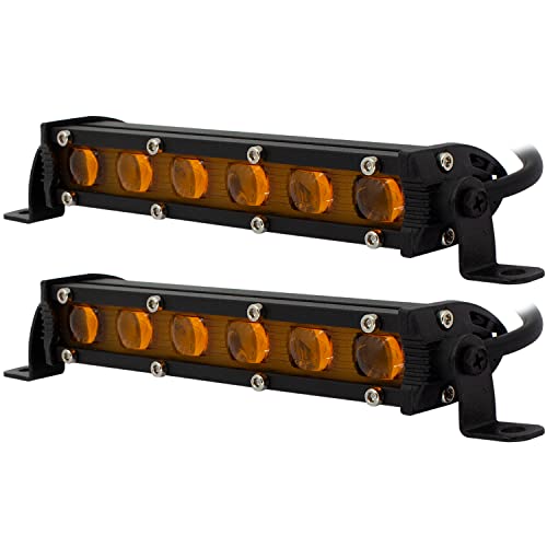 Amber LED Driving Lights Bar LED Fog Lights Spot Beam 2Pcs 7Inch 18W Waterproof LED Car Grille Bar Lights LED Work Auxiliary Lights Fit for Trucks SUV ATV 4WD Car Marine Moto Boat Golf Cart